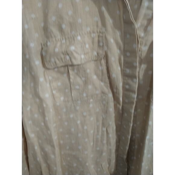 Charter Club Linen Shirt 100 Linen Brown White Polkadot Collared V Neck Long... - Picture 5 of 10